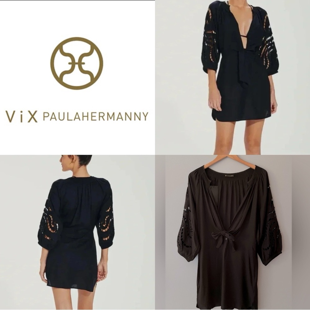 NWT Vix Paula Hermanny Alice Short Chemise Coverup - Black